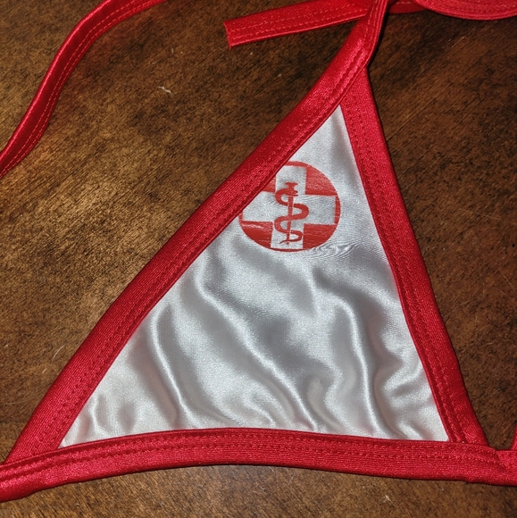 Sexy Skimpy 2pc Nurse Outfit Tri-Top with Mini Skirt Cosplay Lingerie Set - Picture 2 of 9